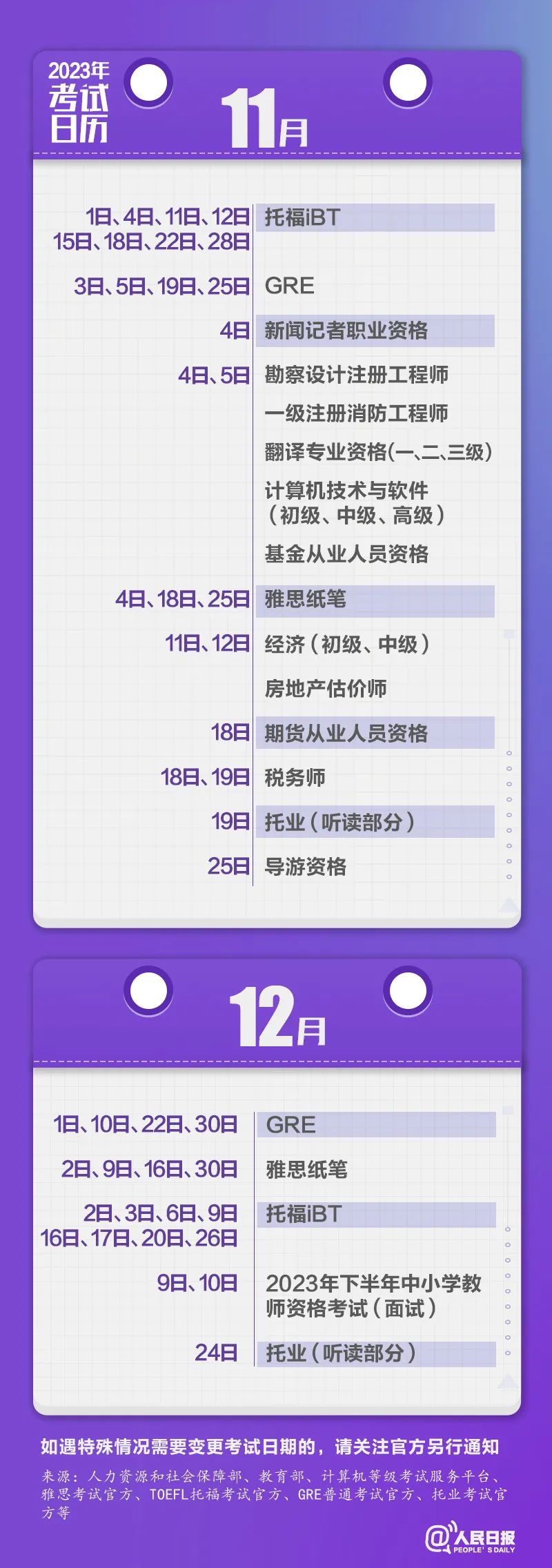 收藏！2023年考試日歷來(lái)了