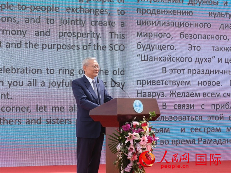 上海合作組織秘書長張明致辭。人民網(wǎng) 褚夢琦攝