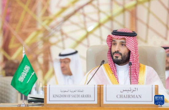 11月10日，在沙特首都利雅得，沙特阿拉伯王儲兼首相穆罕默德·本·薩勒曼在首屆沙特阿拉伯-非洲峰會上講話。新華社發(fā)（沙特通訊社供圖）