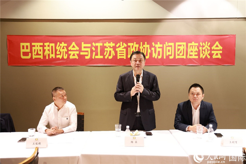 江蘇省政協(xié)副主席楊岳（中）在座談會(huì)上致辭。人民網(wǎng)記者 陳海琪攝