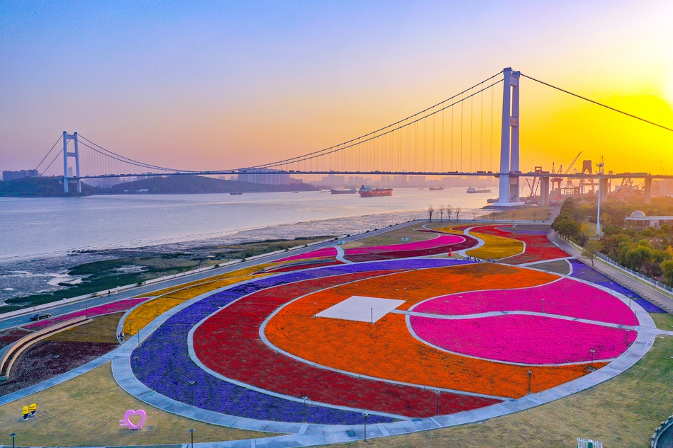 靖江長(zhǎng)江畔的音樂花海廣場(chǎng)。盛義攝