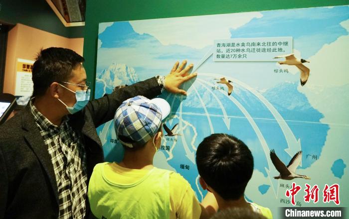 圖為小朋友在青海西寧湟水國家濕地公園科普館內(nèi)參觀學(xué)習(xí)?！●R銘言 攝