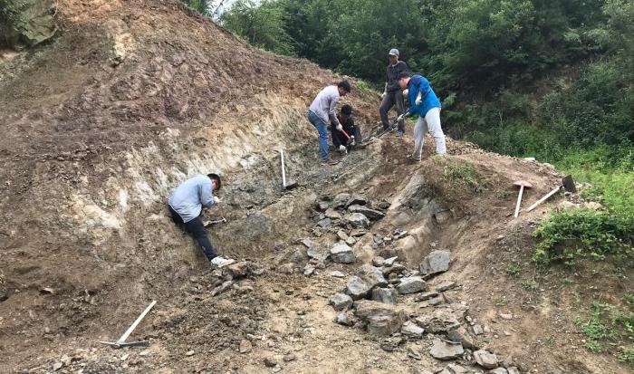 2018年玉海翼角魚野外發(fā)掘采集現(xiàn)場(chǎng)?！∩w志琨 攝