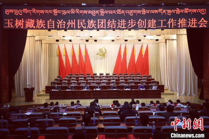 圖為玉樹州民族團結(jié)進步創(chuàng)建工作推進會現(xiàn)場?！『F龍 攝