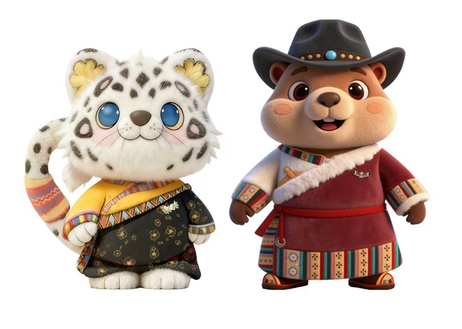 土撥鼠“阿土”和雪豹“阿布”正式亮相?；顒?dòng)主辦方供圖