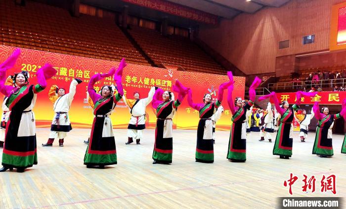 圖為西藏老年舞蹈隊齊跳傳統(tǒng)鍋莊舞?！∝暽＠?攝