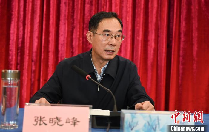 圖為西藏自治區(qū)黨委宣傳部副部長(zhǎng)、西藏廣播電視臺(tái)黨組書記張曉峰致辭?！≮w朗 攝